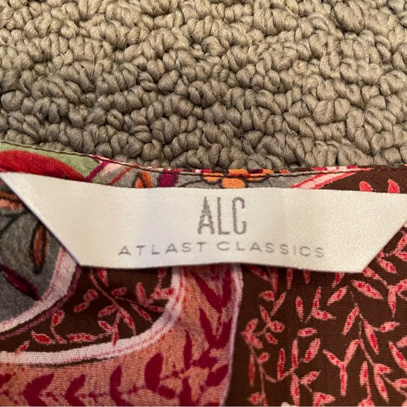 ALC Argyle Paisley Print 100% Rayon Bead Sequin V Neck Long Sleeve Blouse Small - Picture 12 of 14